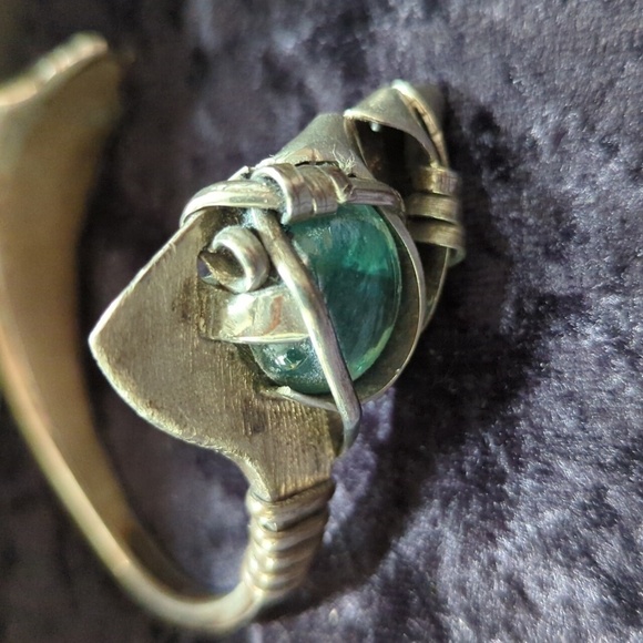 Vintage Unmarked Repurposed Silverware Jewelry Boho w/Stone - Picture 6 of 7